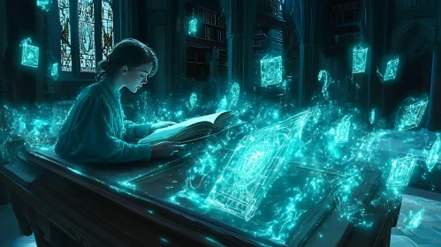 Glowing Book in Ancient Library