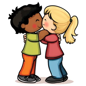 Cartoon Kids Hugging Illustration