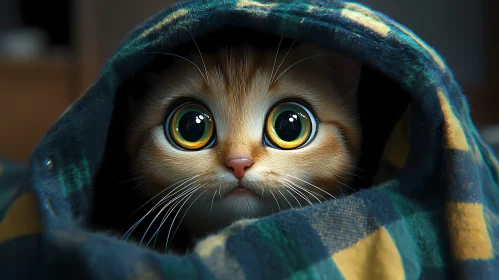 Cute Kitten Eyes Under Blanket