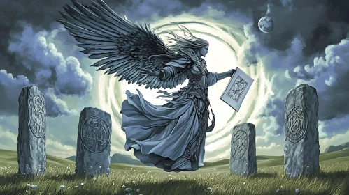 Winged Angel and Ancient Stone Tablets