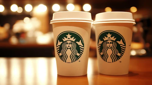 Two Coffee Cups with Starbucks Logo