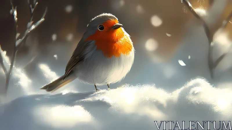 Orange-Breasted Bird in Winter AI Image