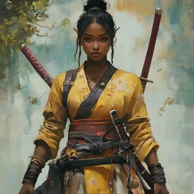 Female Warrior with Swords Painting