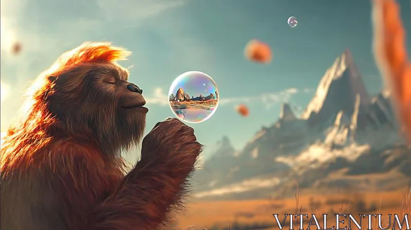 AI ART Contemplative Monkey with Bubble