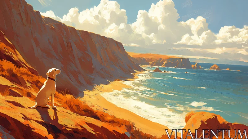 Canine Overlooks Coastal Landscape AI Image