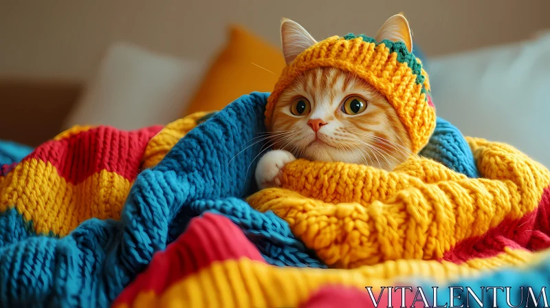 Cozy Kitty in Colorful Knitwear AI Image