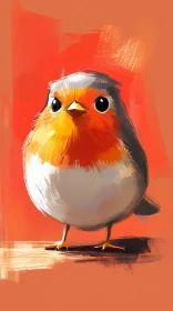 Illustrated Bird with Orange Plumage