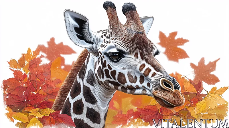 Giraffe Beauty in Fall AI Image