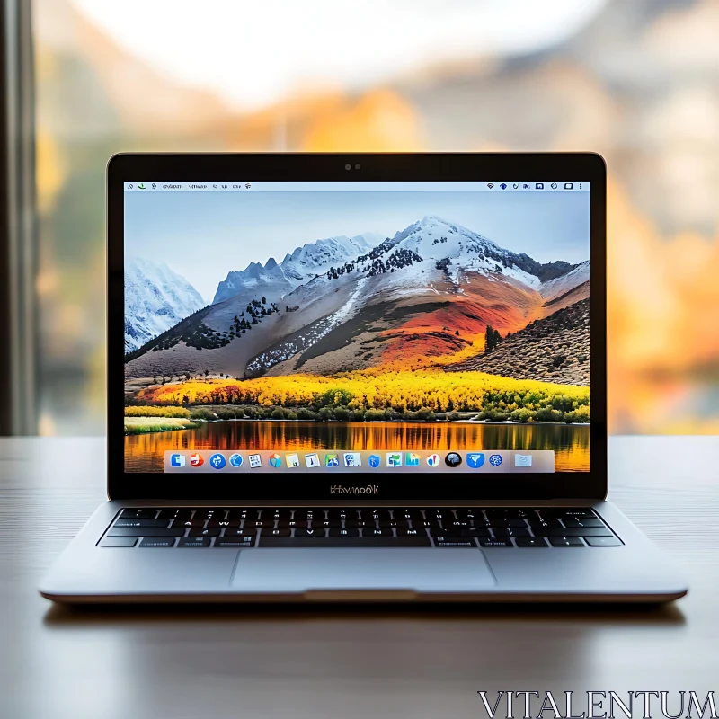 AI ART Sleek Laptop and Mountain View