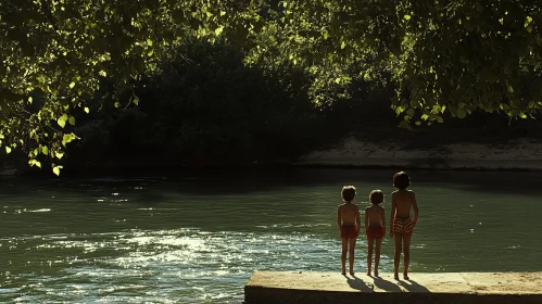 Tranquil River Scene with Children