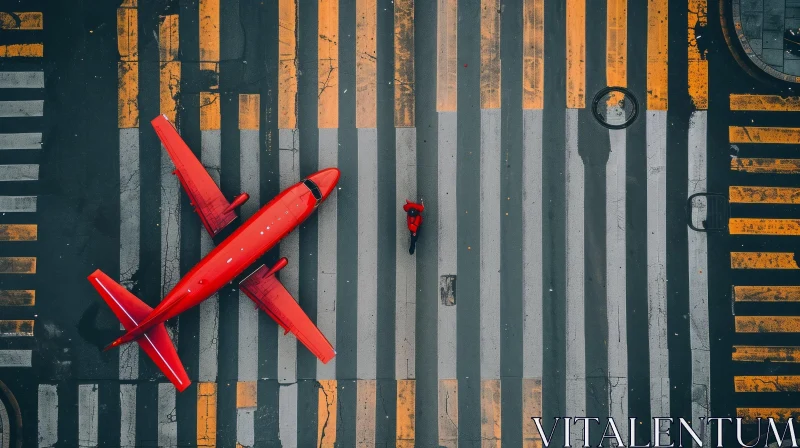 Aerial View of a Red Plane on Crosswalk | Minimalist Backgrounds AI Image