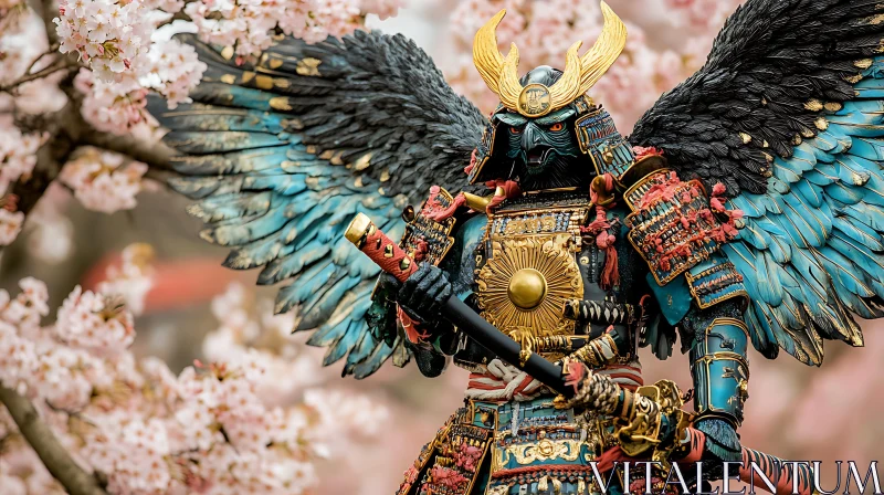 AI ART Armored Samurai with Wings in Spring