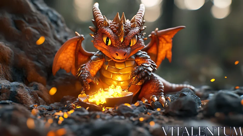 Fantasy Dragon with Fire Bowl AI Image