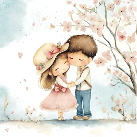 Sweet Couple Watercolor Illustration