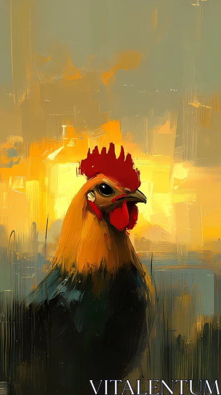 AI ART Colorful Rooster in Sunset Art