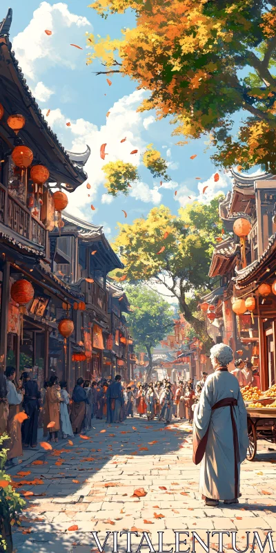 AI ART Vibrant Asian Street with Red Lanterns