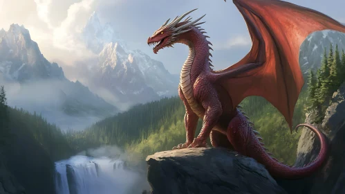 Fantasy Dragon Scene with Misty Mountains