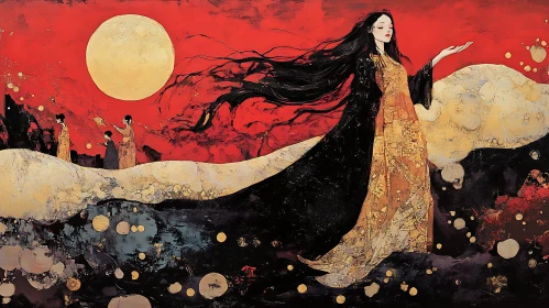 Lady in Dress with Moon