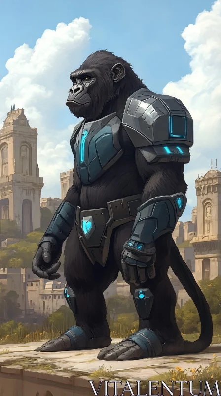 Armored Gorilla in Urban Setting AI Image