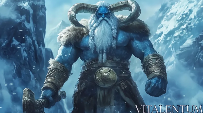 Blue Skinned Giant with Horns AI Image