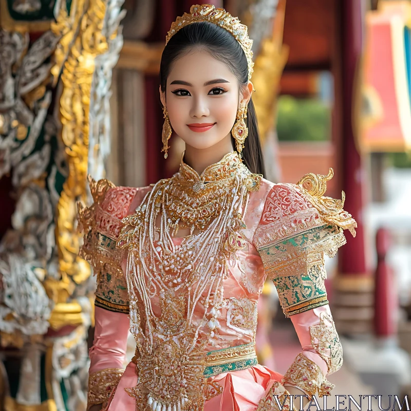 Portrait of a Woman in Traditional Attire AI Image