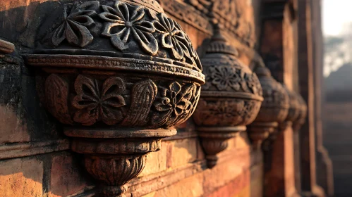 Floral Stone Carvings on Ancient Wall