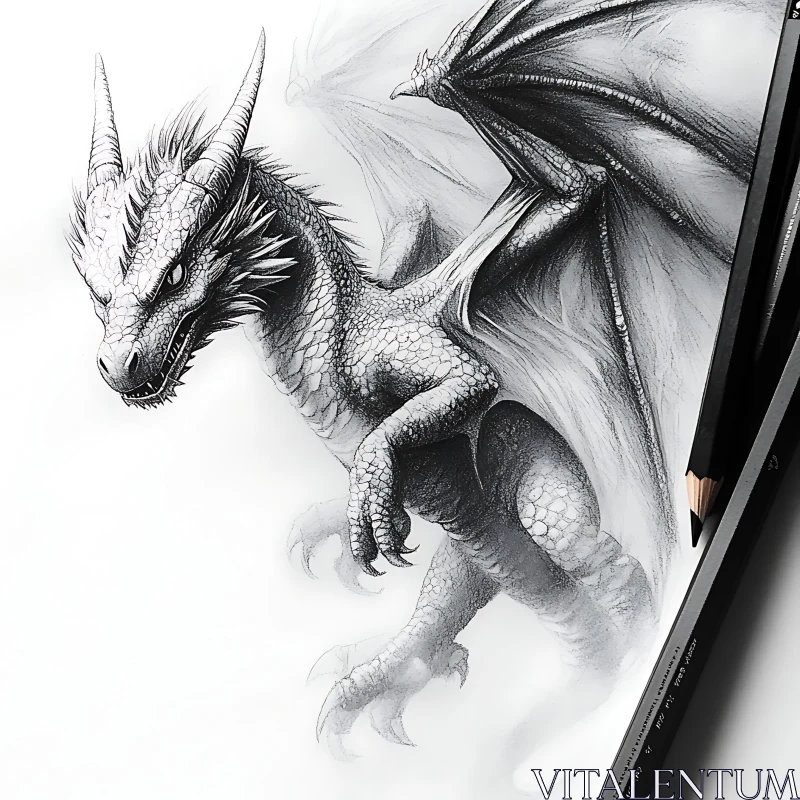 AI ART Grayscale Dragon Drawing with Pencil