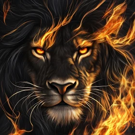 Lion Portrait with Fire