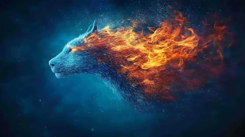 Ethereal Wolf Blazing with Fire