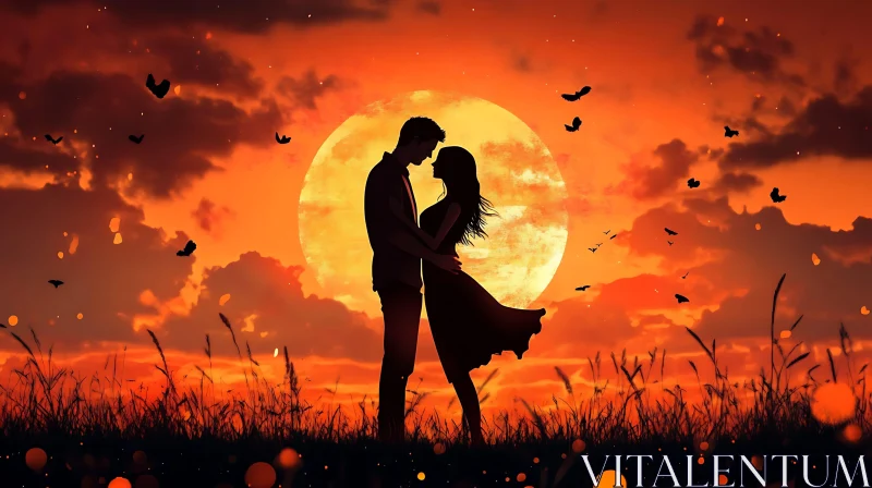 AI ART Silhouette Couple at Sunset