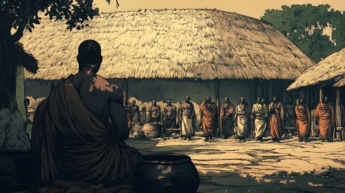 Community of Monks in Traditional Setting