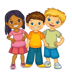 Cartoon Image of Three Smiling Children