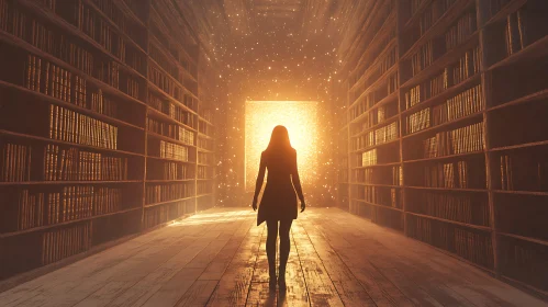 Silhouette in a Book-lined Hallway