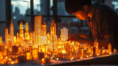 Glowing Miniature City Model