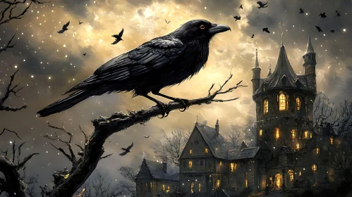 Night Raven over the Haunted Castle