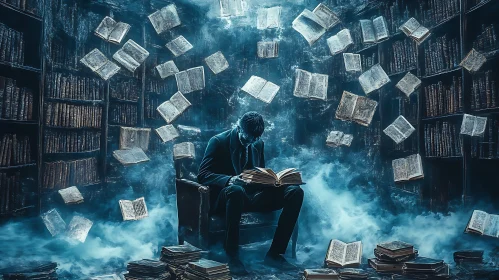 Enigmatic Reader in a Dreamlike Library