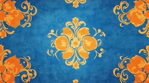 Ornate Floral Pattern on Blue