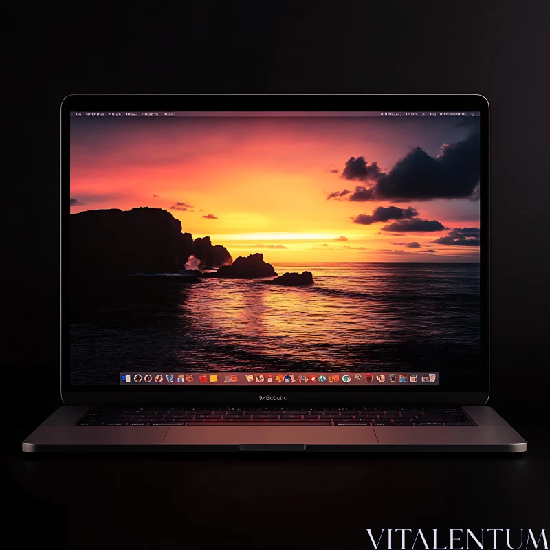 Modern Laptop with Sunset Screen AI Image