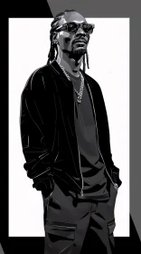 Monochromatic Illustration of Snoop Dogg in Sunglasses