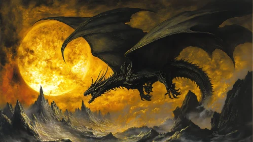 Black Dragon Soaring Over Mountains