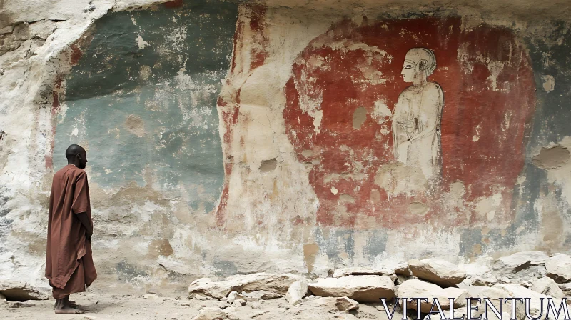 Echoes of Antiquity: Man and Mural AI Image