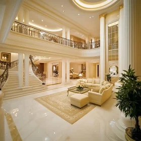 Opulent Interior Hall with High Ceilings and Plush Seating