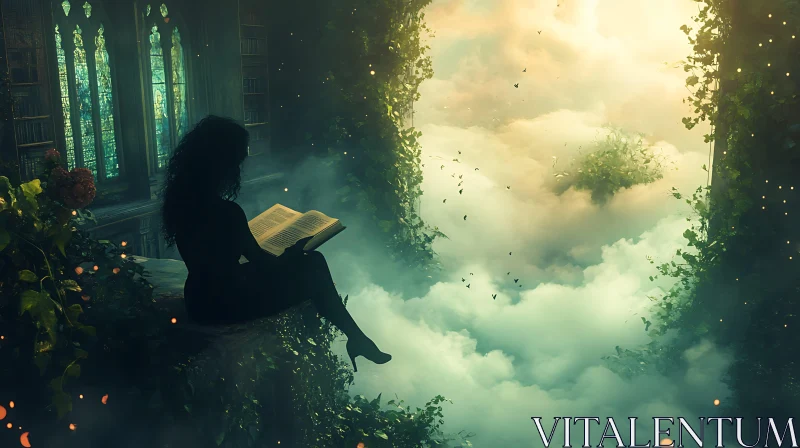 Woman Reading in a Magical Realm AI Image