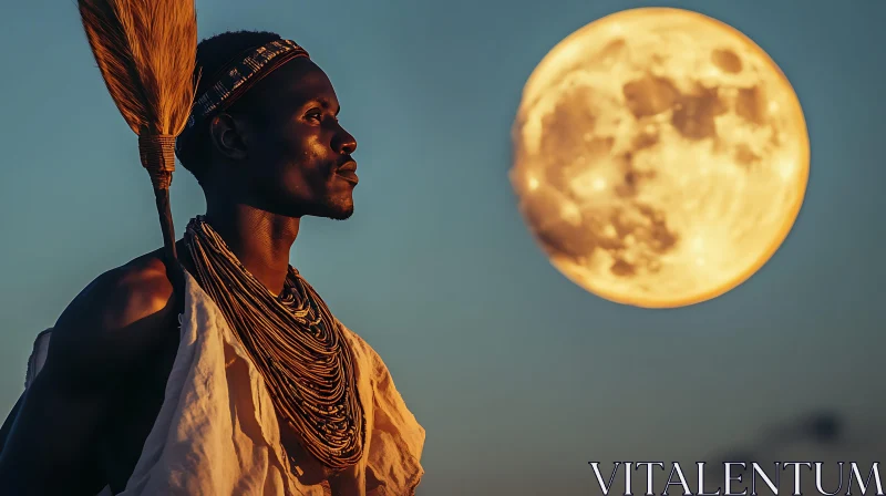 AI ART African Man and the Moon