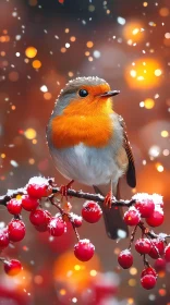 Winter Bird with Berries