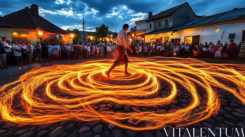 AI ART Barefoot Fire Dancer in Traditional Celebration