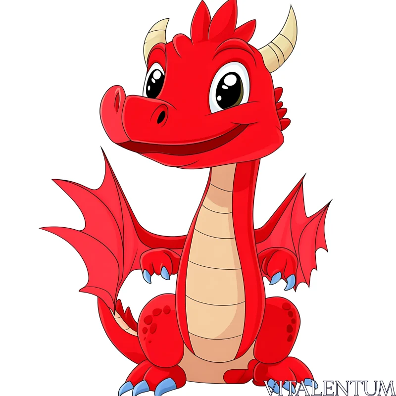 AI ART Cartoon Red Dragon with Blue Claws