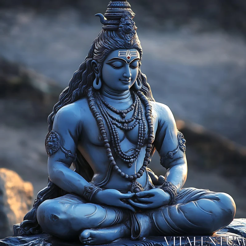 Meditative Deity Sculpture with Tranquil Expression AI Image