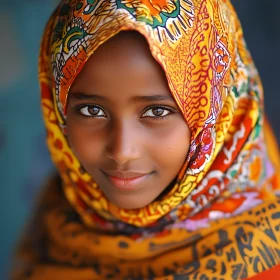 Smiling Girl in Colourful Traditional Headscarf