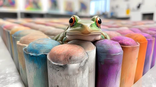 Whimsical Frog and Crayon Art